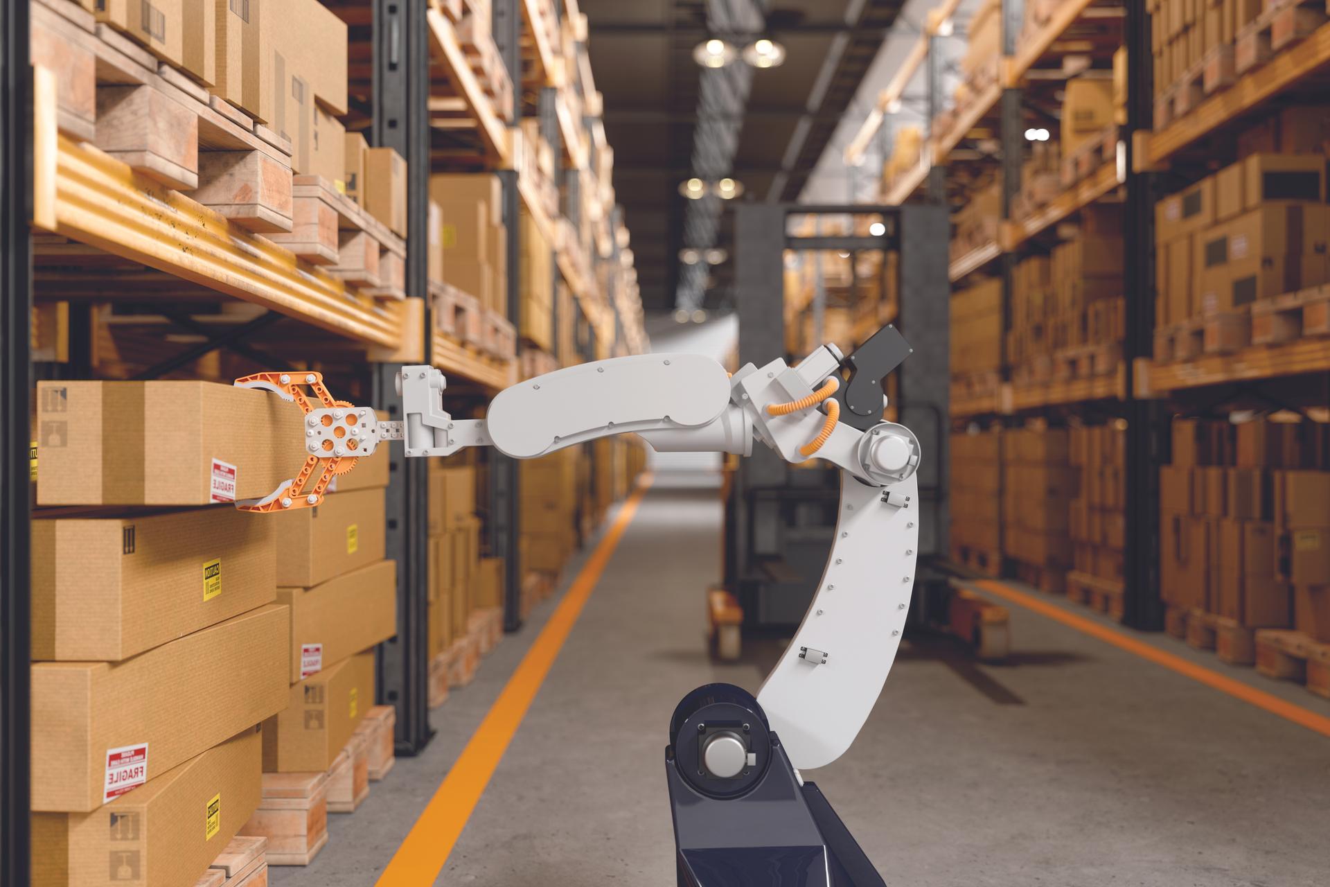 Robot arm in warehouse