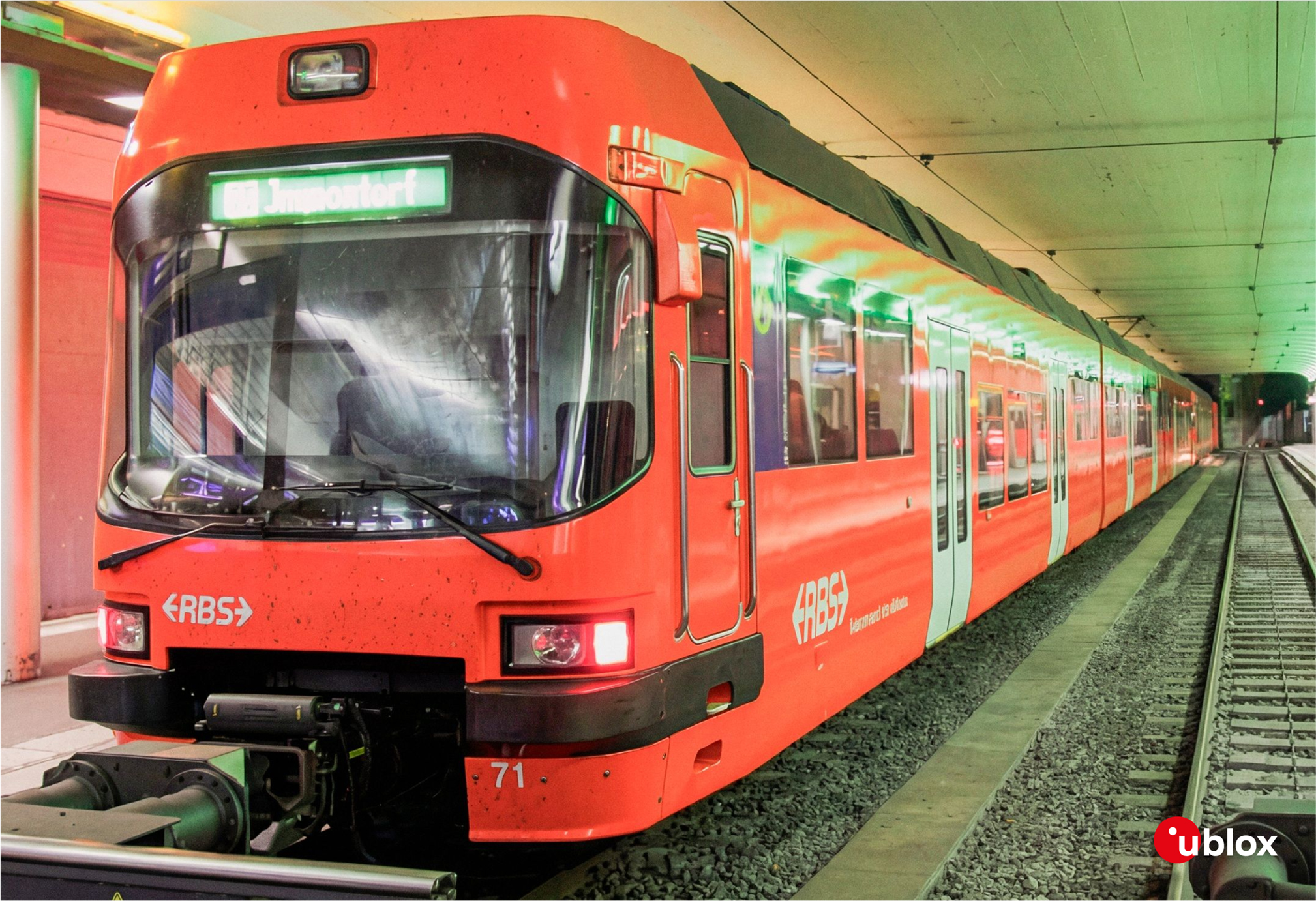 RBS regional train standing at an underground station, used for testing u-blox railway dead reckoning positioning