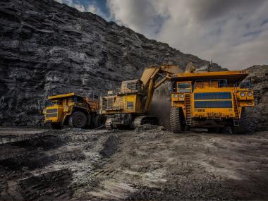 loading of coal in a quarry dumper front loader