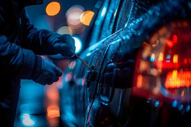 thief trying to open a door of a car