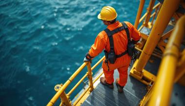 Worker on an offshore platform, representing GNSS positioning for personnel in remote locations