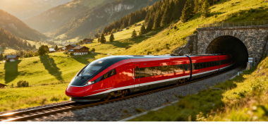 Modern Regional Train Emerging from an Alpine Tunnel