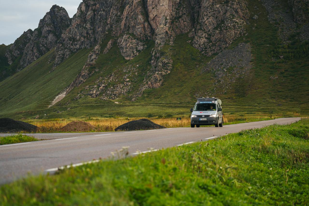 u-blox test vehicle conducting GNSS and APNT field testing on a mountain road in Norway